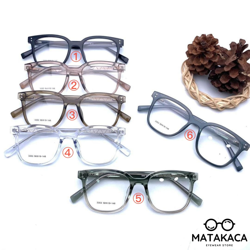 Frame Kacamata Kotak Pria Wanita 3353 Bisa Minus Silinder atau Plus