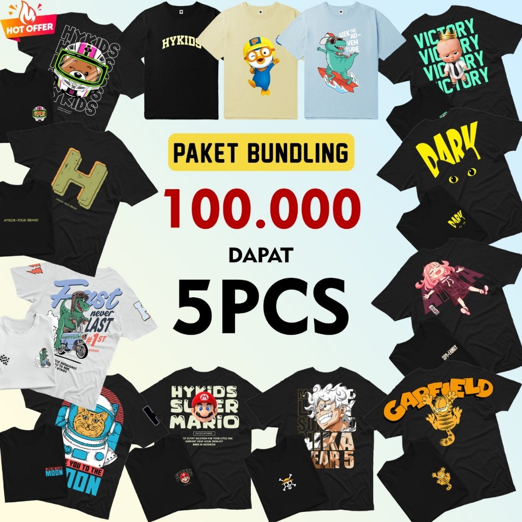 HYKIDS - Paket Bundling Baju Anak 100 ribu 5 pcs Laki-laki Dan Perempuan