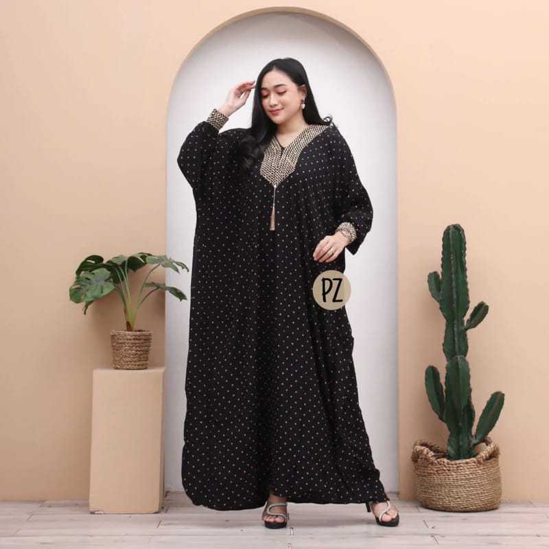 Kaftan Rayon Super Jumbo XXXL Busui Resleting Motif Polkadot / Kaftan Wanita / Gamis Arabian Wanita 