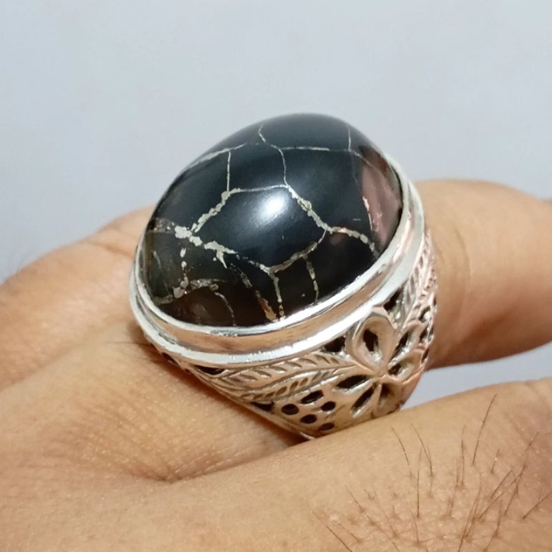 Cincin Pria Akik jolo sutro serat kura perak 925