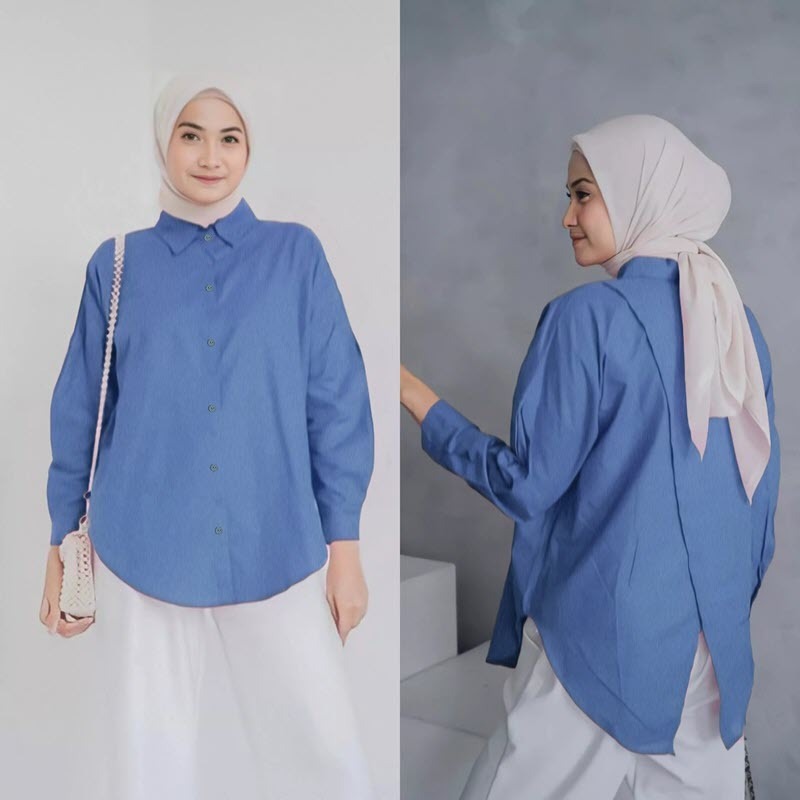 Atasan Blouse Kancing Depan Lamandy Kemeja Polos Wanita Baju Muslim Kasual Blus Muslimah Terbaru