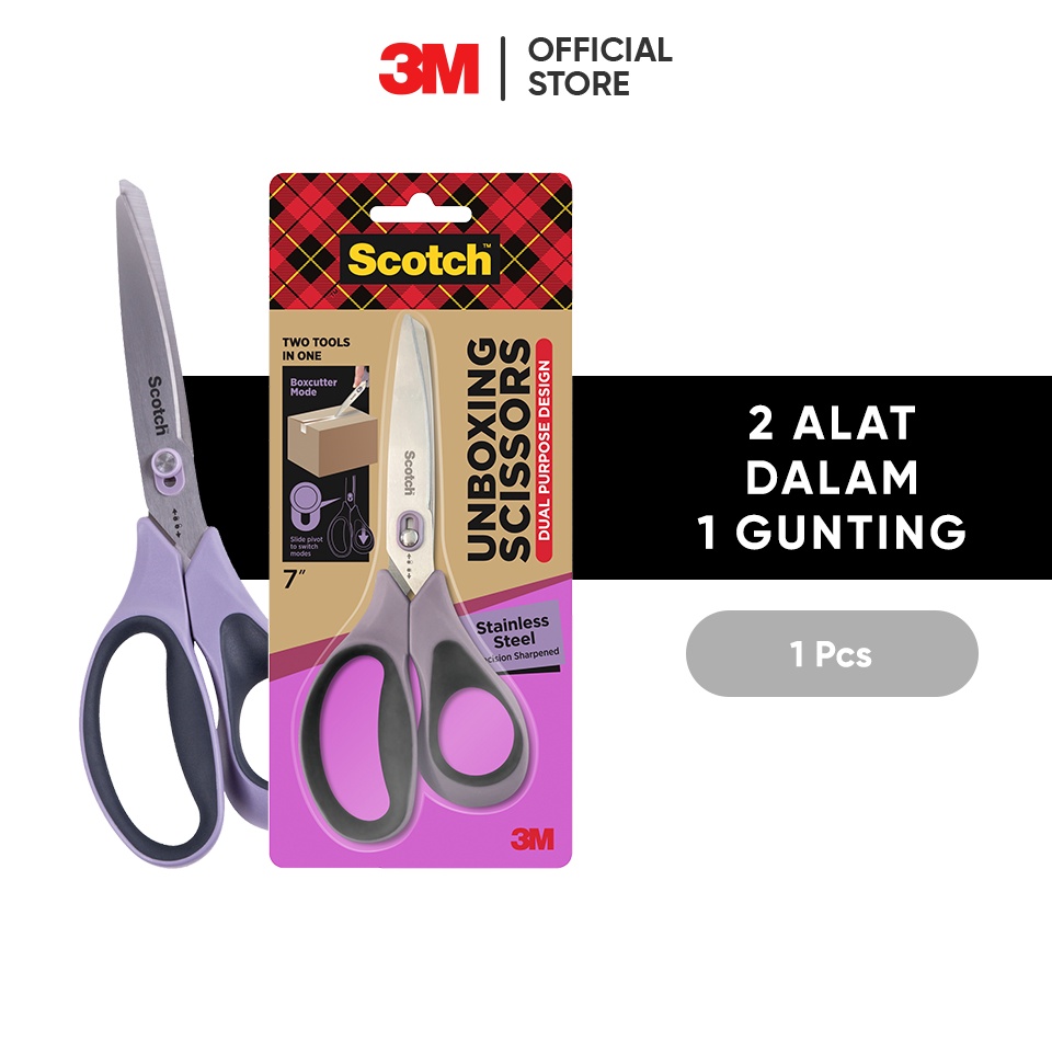 

3M Scotch Scissors Unboxing 2 Alat dalam 1 gunting 1 pc Ungu Untuk memotong berbagai kebutuhan ART L4Z3