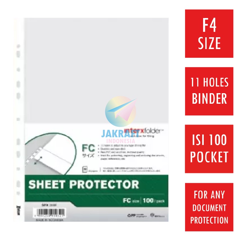 

1 Pcs Sheet Protector INTERX F4 FC Folio 5 mm PP Pocket Kantong Document Ordner Binder Bantex ART U6O7