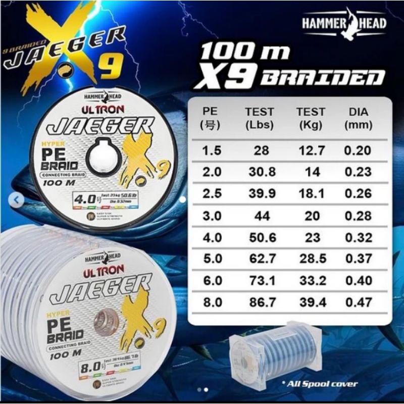 Senar PE x9 hammerhead jagger green 100m 150m senar pancing pe x9