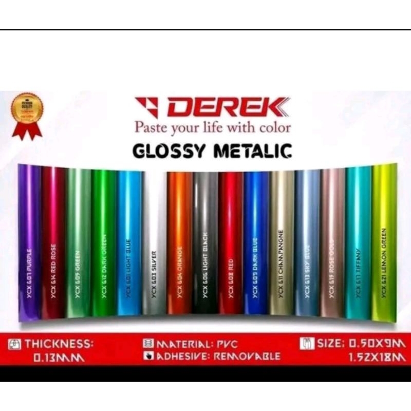 Derek Metalic  Glossy Candy Size 50cmx9meter /rol sticker Scotlet  stiker Skotlet