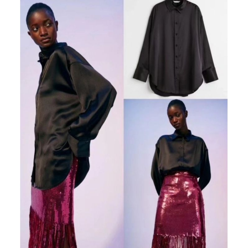 HM Oversized Long-Sleeved Satin Blouse