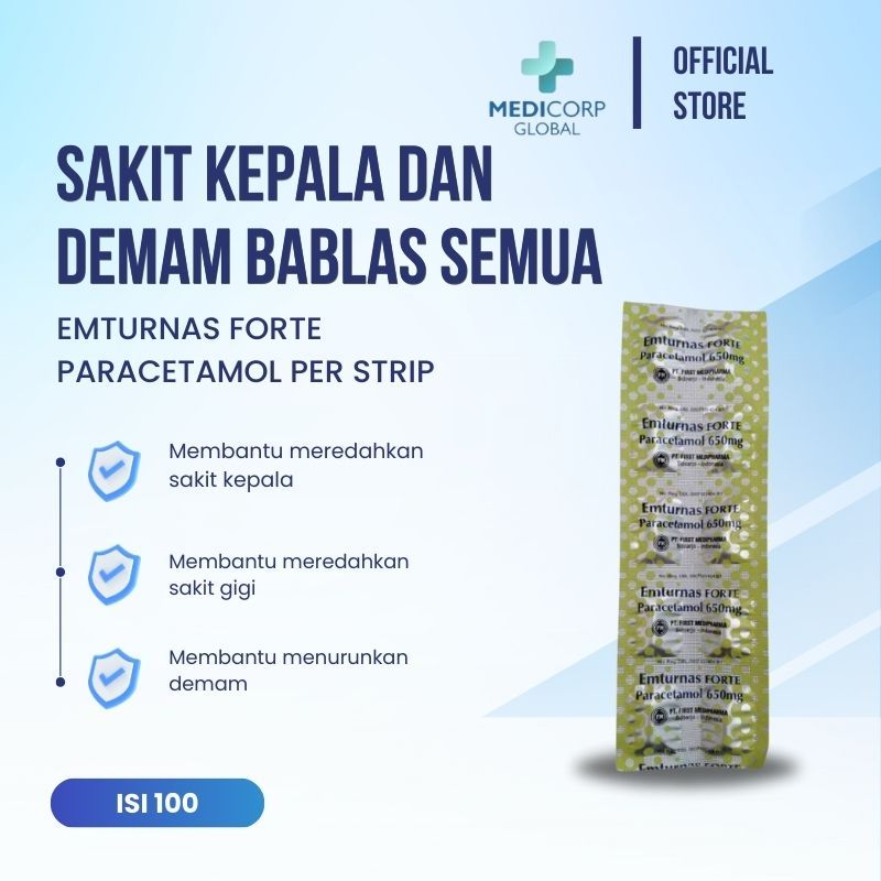 [MEDICORP] Emturnas forte STRIP paracetamol 650mg obat sakit kepala / demam