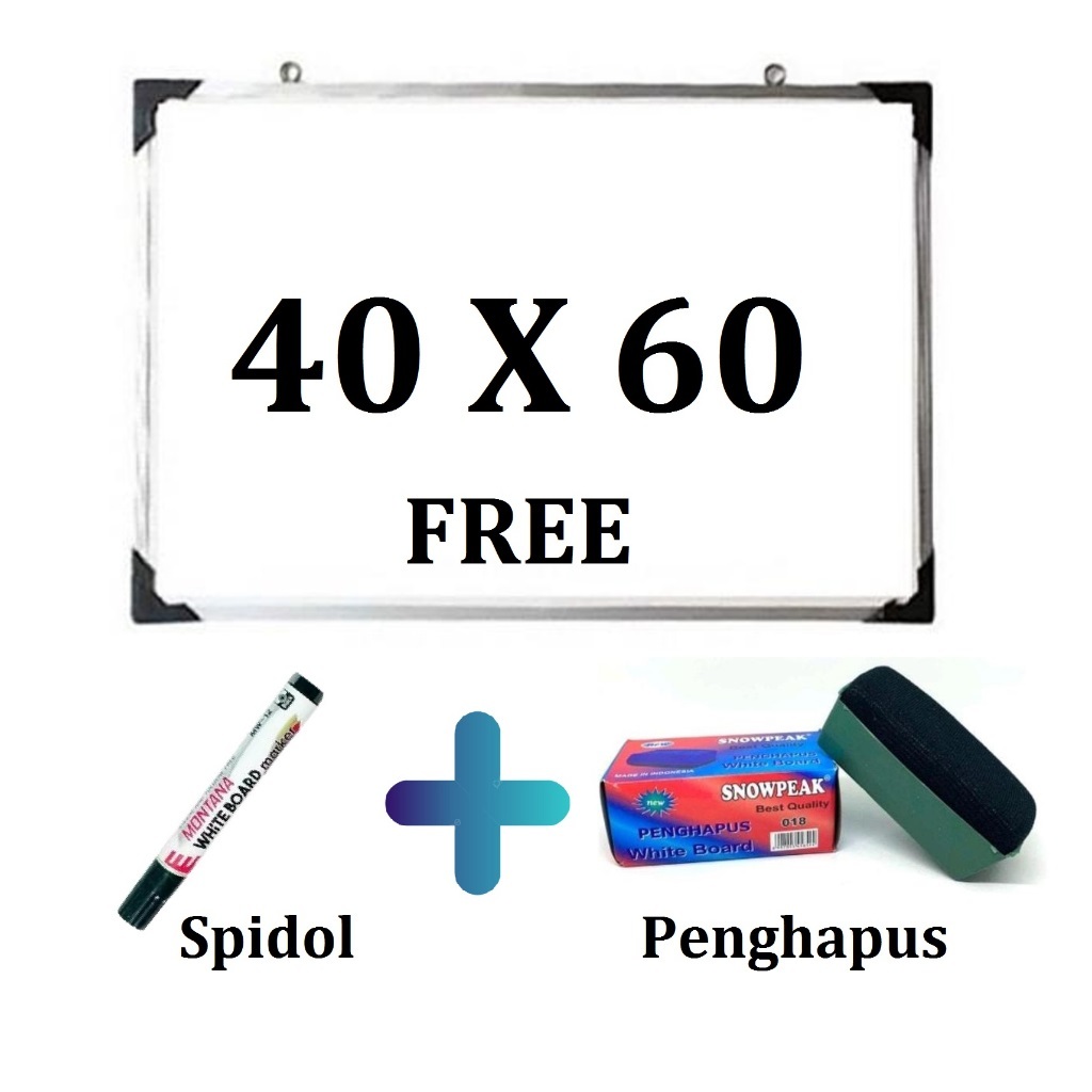 

(FREE SPIDOL DAN PENGHAPUS) Papan Tulis Spidol dan Kapur Whiteboard / Blackboard Ukuran 40X60