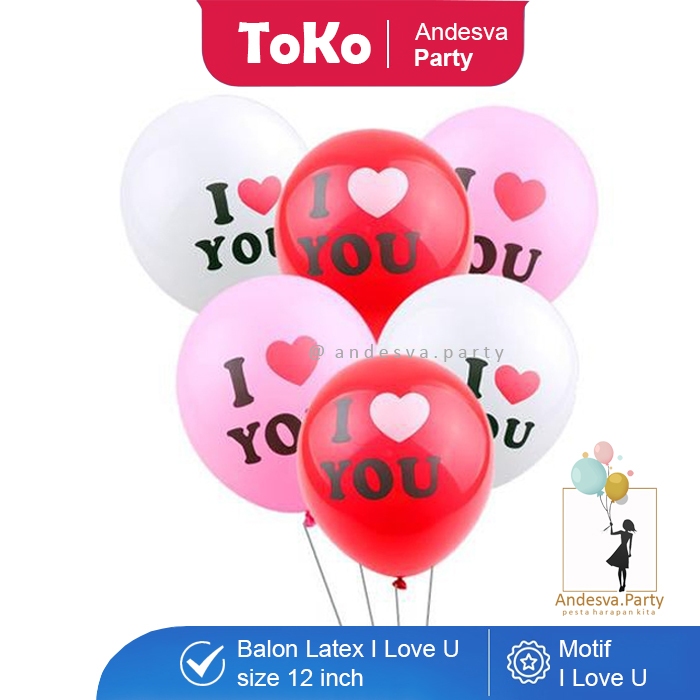 Balon latex motif I LOVE YOU per pak / balon i love / balon sablon i love u / balon motif romantis