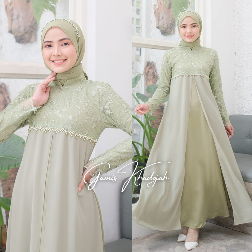 [ Banting Harga] -  DRESS ZALLA SAGE GREEN GAUN MODERN  BY GAMIS KHADIJAH GAMIS BROKAT PREMIUM MAXI 