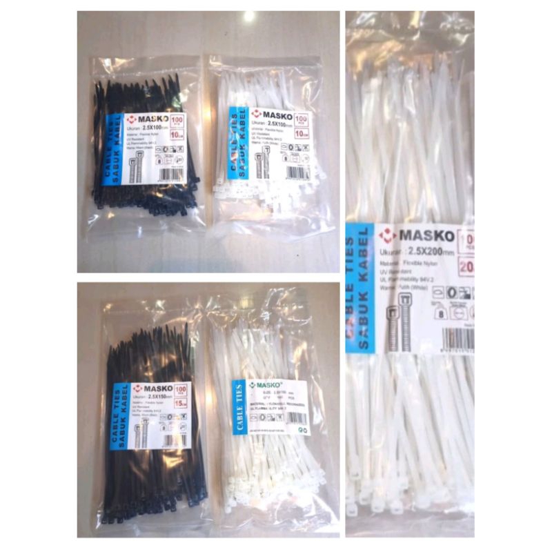 

MASKO KABEL TIES 10 15 20 CM / 10CM 15CM 20CM / 2,5 x 100 / 2,5 x 150 / 2,5 x 200 PUTIH / HITAM CABLE TIES SABUK TALI PENGIKAT NYLON