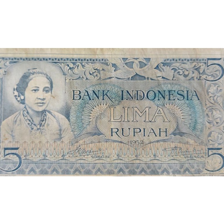 Uang Kuno Indonesia 5 Rupiah Seri Budaya Tahun 1952 Original 1 Kondisi Kertas Masih Bagus ART V1Y8