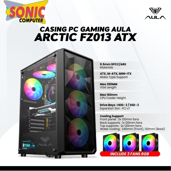 Casing PC Gaming AULA FZ013 Atx Include 3 Fan - Gaming Case