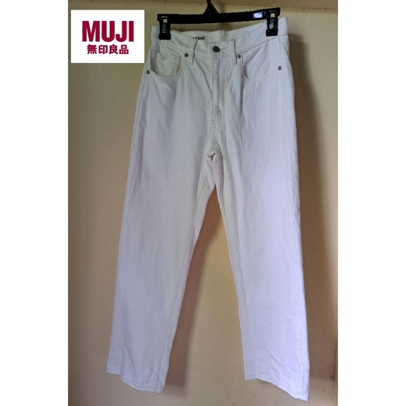 [PRELOVED/THRIFT] MUJI CELANA JEANS STRAIGHT PANTS HIGHWAIST WANITA PUTIH KOREAN STYLE