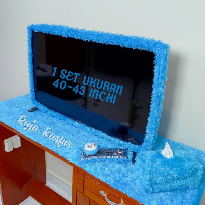 1 set bando tv 43 inch tv led+taplak meja+sarung remote+sarung tissue