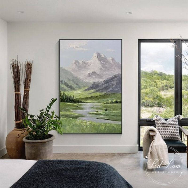 lukisan pemandangan hijau modern art