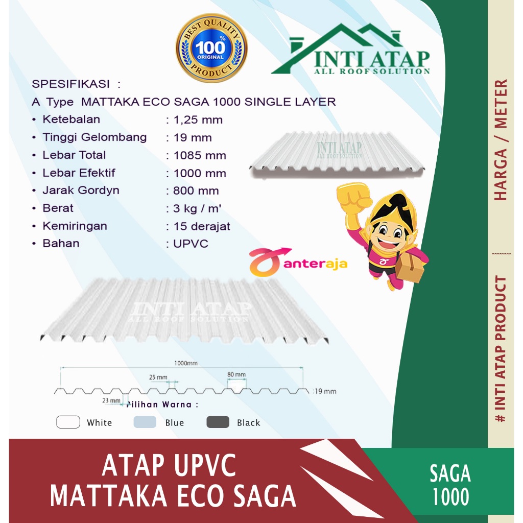 ATAP UPVC MATTAKA ECO SAGA SINGLE LAYER 1000 MM