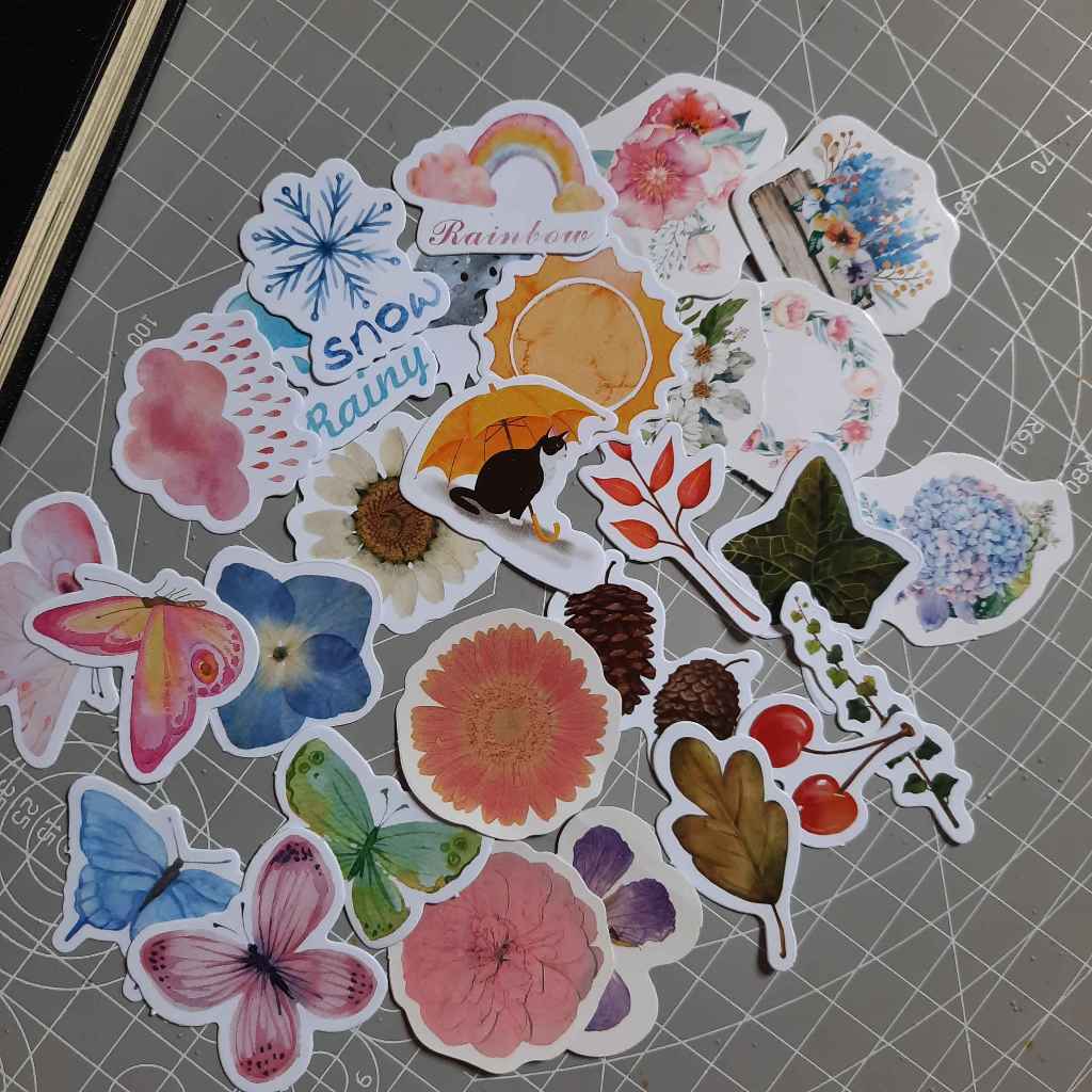 

25 Pcs Mix Sticker BUTTERFLY, FALL LEAVES, FLORAL, WEATHER and FLOWER