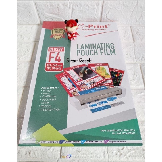 

1 lembar F4 Laminating pouch filmplastik laminating eprintlaminating F4 eprintplastik laminating F4 ART N1O9