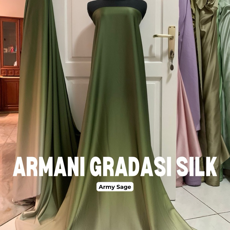 Bahan Kain Satin Silk Armani Gradasi Ombre 2 Tone High Quality Import Warna Army Sage