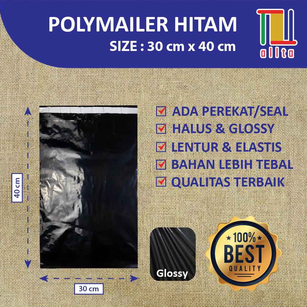 

PLASTIK PACKING OLSHOP PE POLYMAILER kantong kemasan amplop plastik 3x4 HITAM GLOSSY mewah ART T3E3