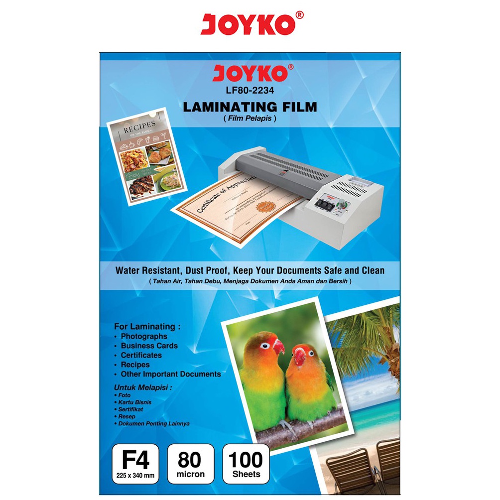 

Laminating Film Plastik Laminating Joyko LF82234 F4 1 Sheets ART I6F1