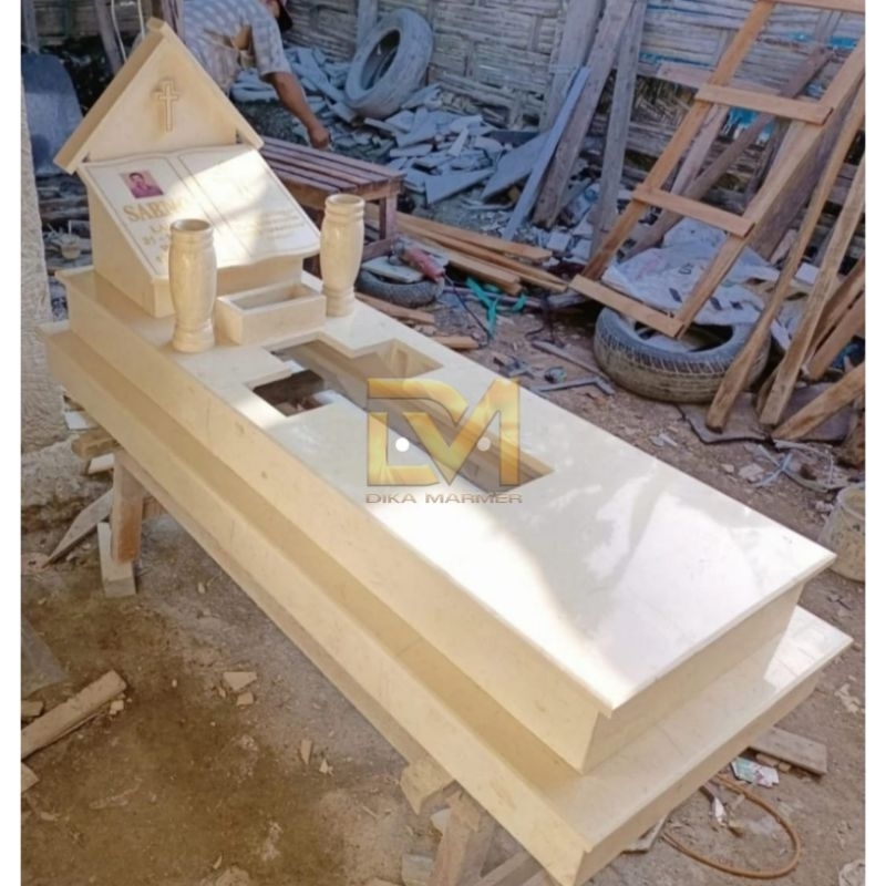 Kijing Makam Kristen Batu Marmer Putih Kwalitas Terbaik