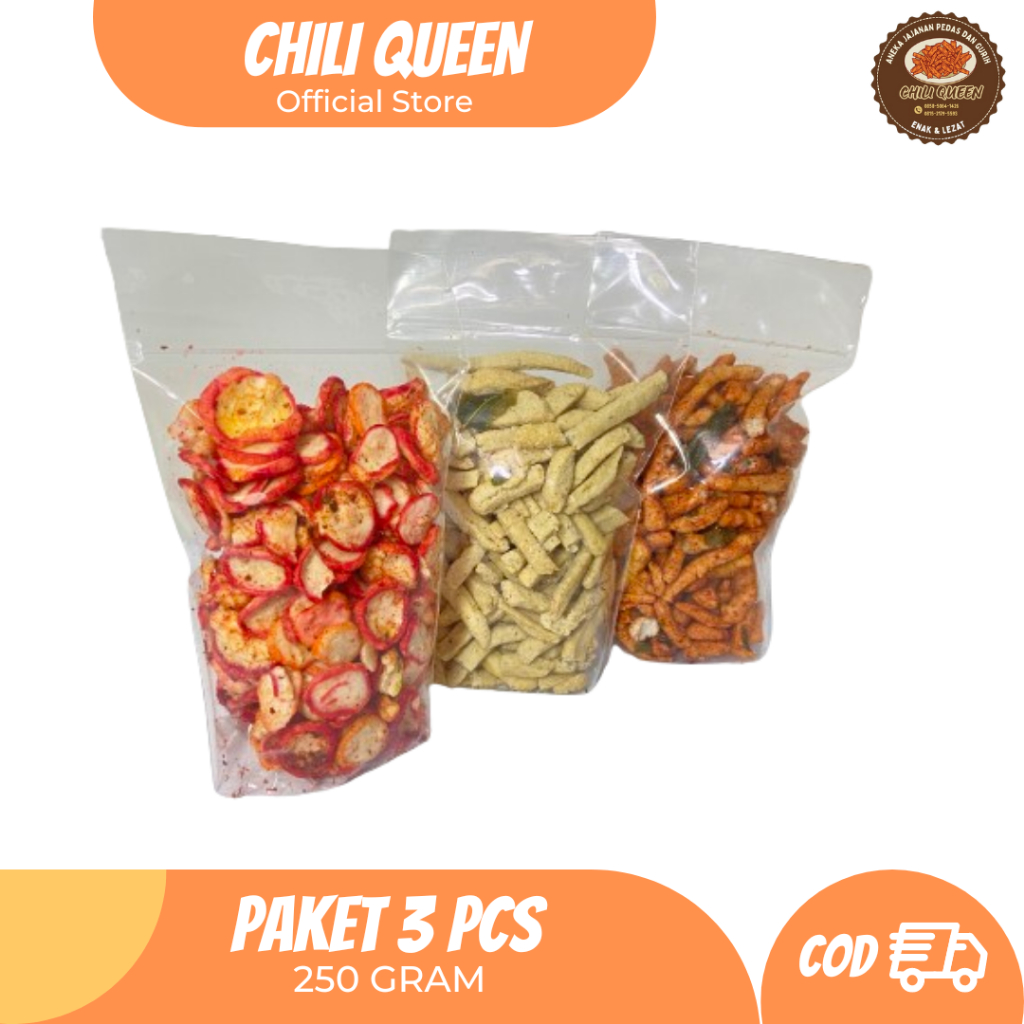 

Paket 3 Pcs 250 Gram Basreng Pedas + Basreng Ori + Kerupuk Seblak