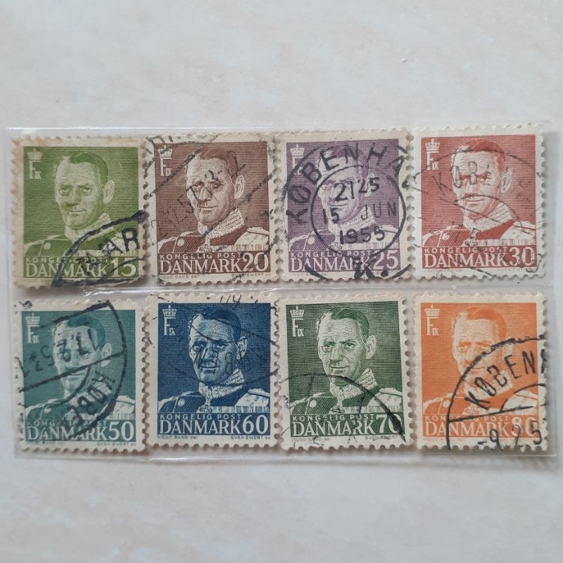 

(A) Perangko Denmark King Frederik IX Tahun 1948-1953 set 8pcs