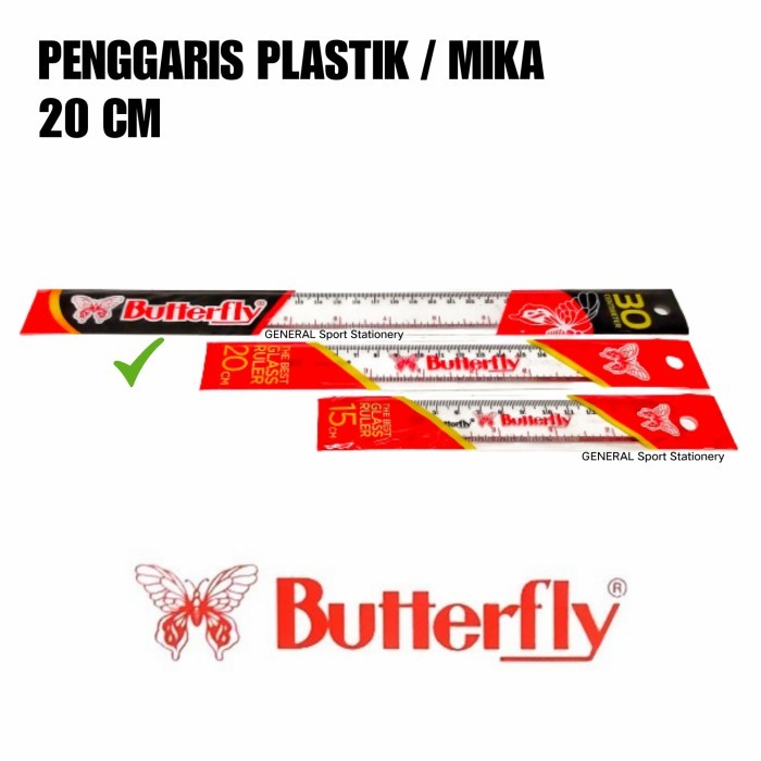 

Garisan Plastik Mika Butterfly 20 cm / Penggaris Plastik / Glass Ruler