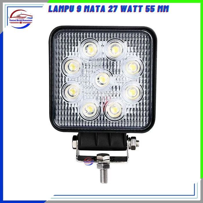 Lampu Led Sorot Putih Kabut Depan 9 Mata Kotak 55 MM Variasi Mobil Truk Truck 12-24 Volt