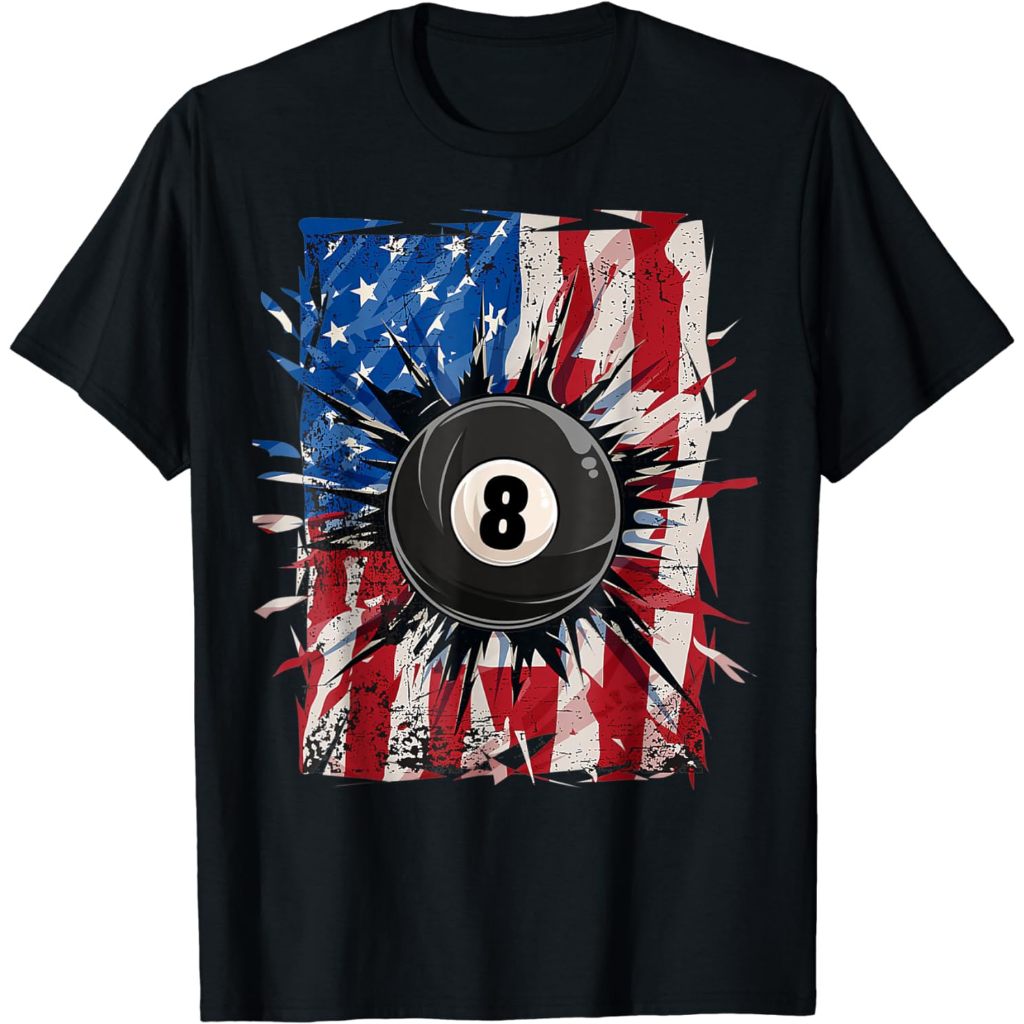 Baju Kaos Dewasa Pool Snooker Billiards Player 8 Ball USA American Flag Pakaian Fashion Atasan Distr