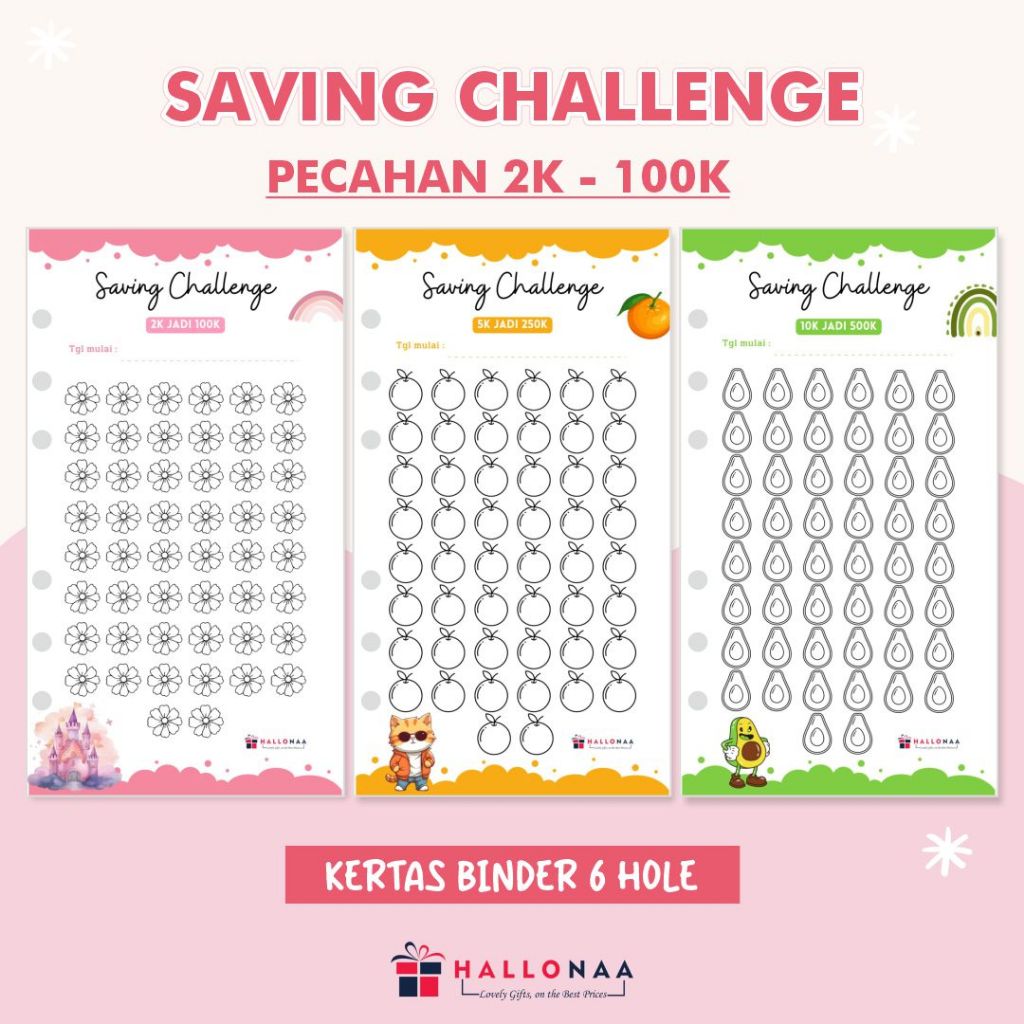SAVING CHALLENGE PECAHAN 2K-100K | ISI BINDER | KERTAS SAJA