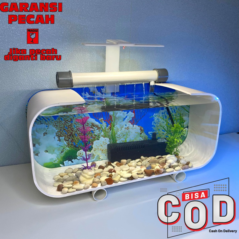1 SET AKUARIUM MINI TRANSPARAN, AKUARIUM MINI HIASAN DEKORASI KAMAR UKURAN JUMBO 32x14x14cm