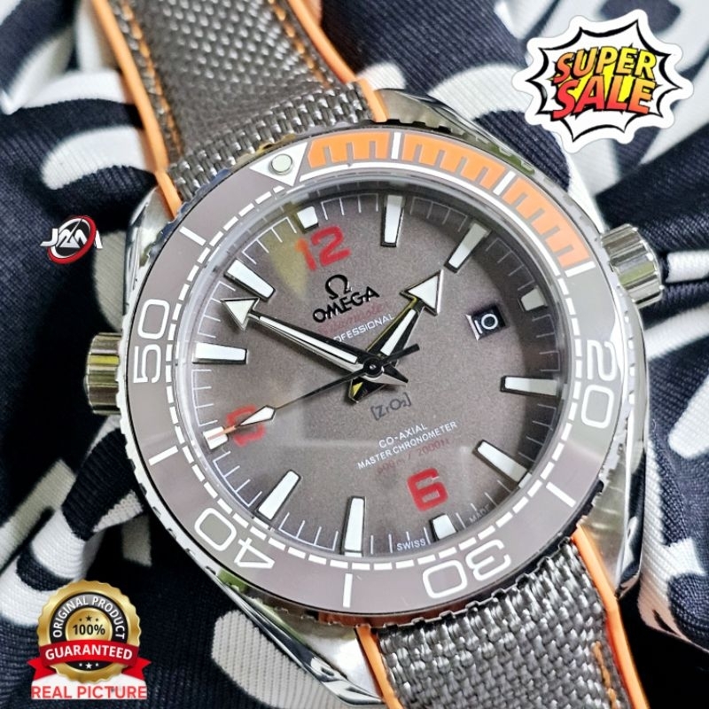 OmegaSeamaster*Automatic OMG Planet Ocean Strap Kanvas Grey Jam Tangan Pria Ori Jpn