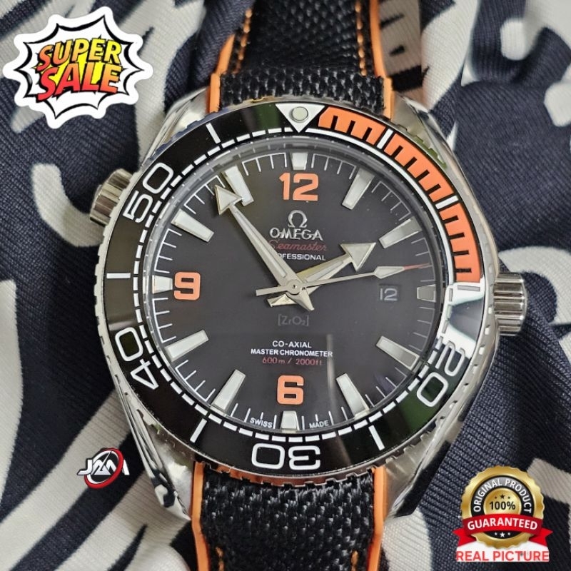 OmegaSeamaster*Automatic OMG Planet Ocean Strap Kanvas Hitam Jam Tangan Pria Ori Jpn