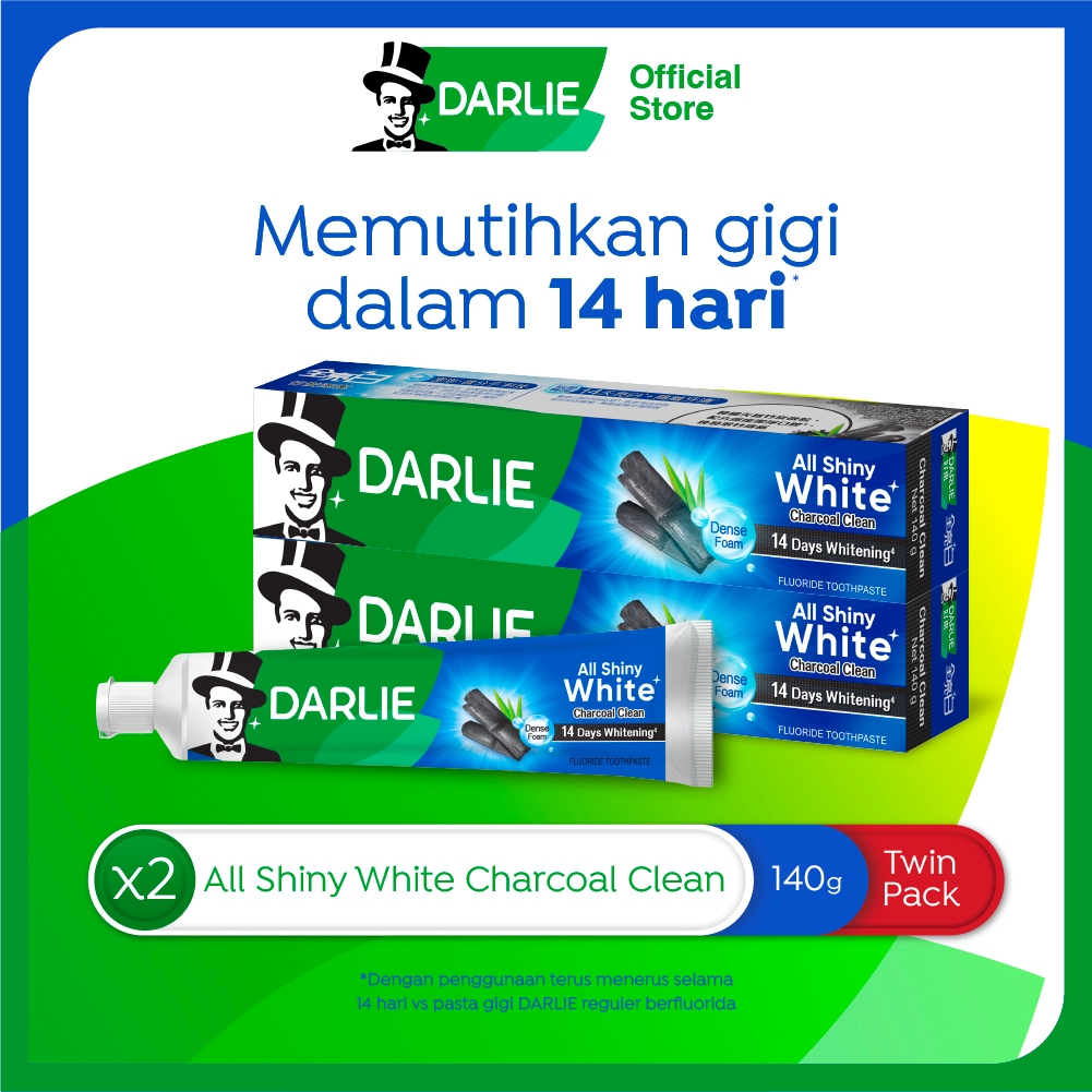 DARLIE All Shiny White Charcoal Clean Pasta Gigi 140 gr - Twin Pack Isi 2 Pcs - (Variasi)