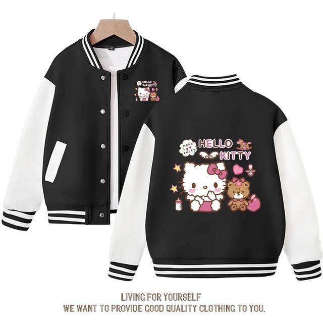 Jaket Varsity Anak Jaket Baseball Kancing HELLO KITTY Jaket Cewek Cowok Murah Baju Hangat Jaket Kore