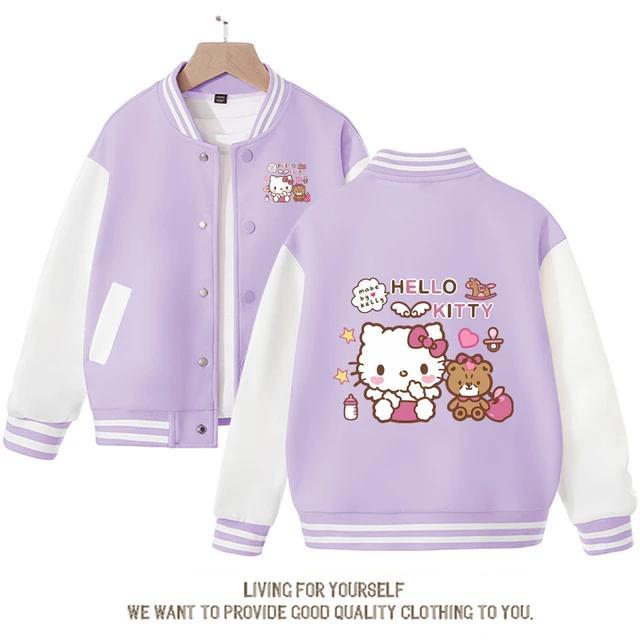 Jaket Varsity Anak Jaket Baseball Kancing HELLO KITTY Jaket Cewek Cowok Murah Baju Hangat Jaket Kore