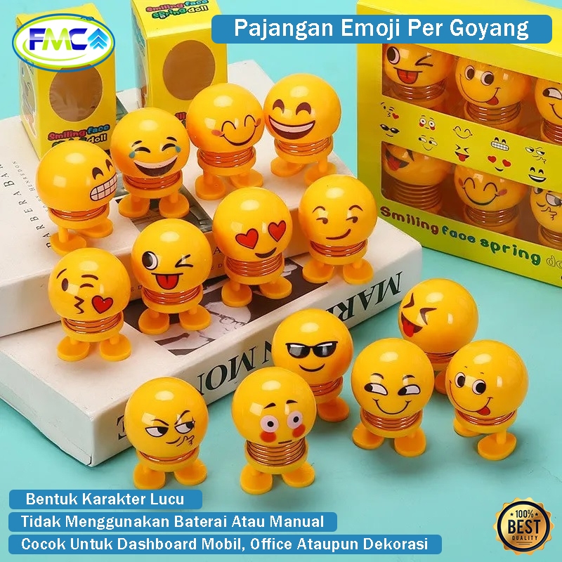 Boneka Kepala Emoji Pajangan Dashboard Mobil Per Goyang Emotion Lucu Spring Doll Toys Unik Karakter