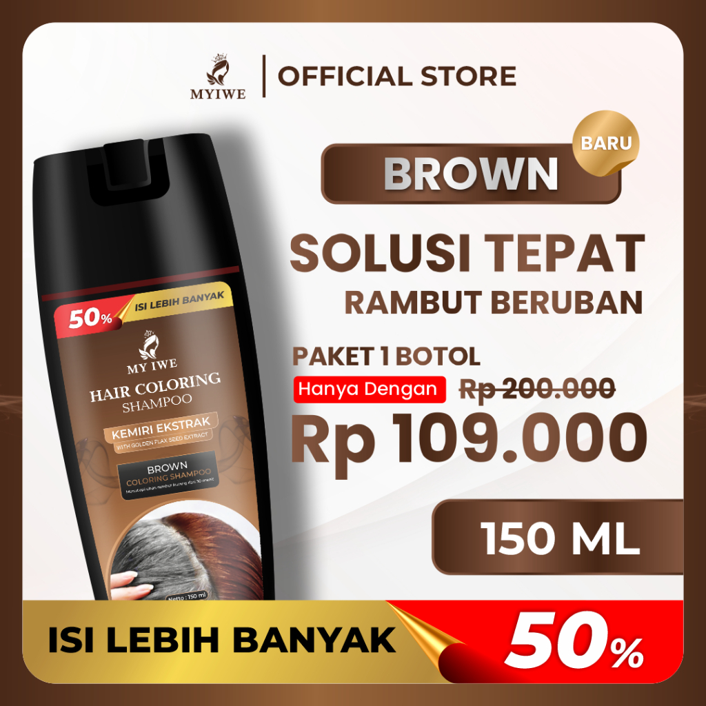Myiwe Shampoo Brown (Coklat) 150ml -  Hair Coloring Shampoo, Membuat Kesan Rambut Berwarna Coklat