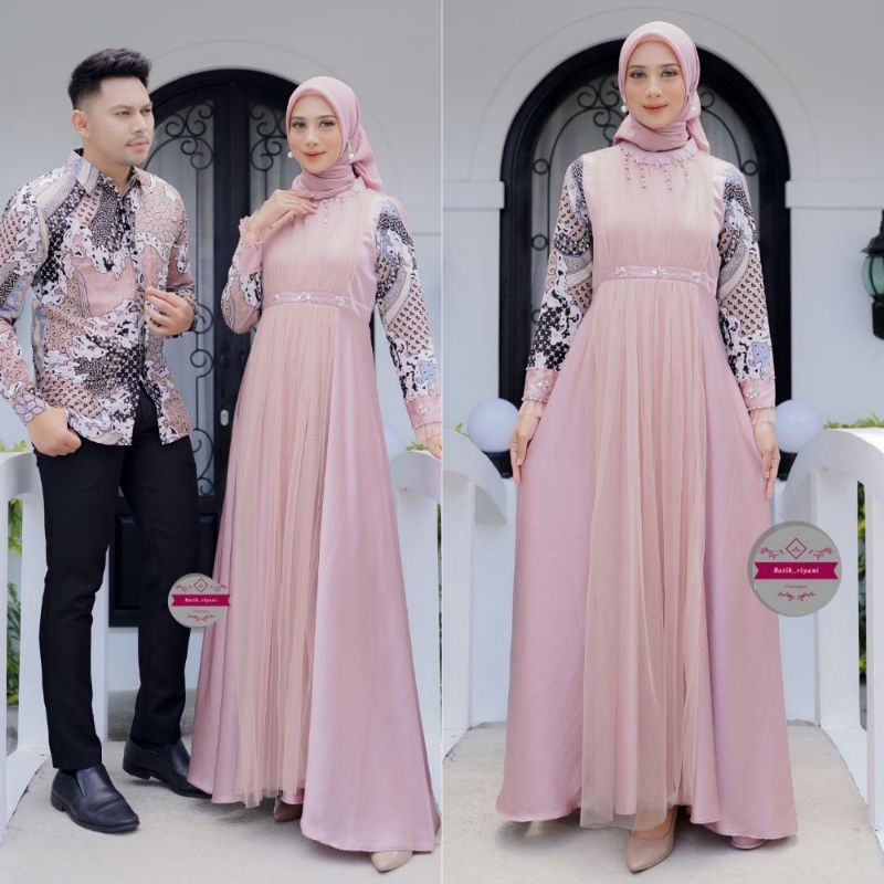COUPLE  SERIES KEMEJA BATIK GAMIS CANTIKA SAGE GREEN ICE BLUE ROSE BY BATIK RIYANI