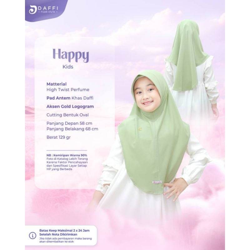 Jilbab Anak Instan Bergo Best Seller Happy Kids Pad Antem by Daffi Hijab