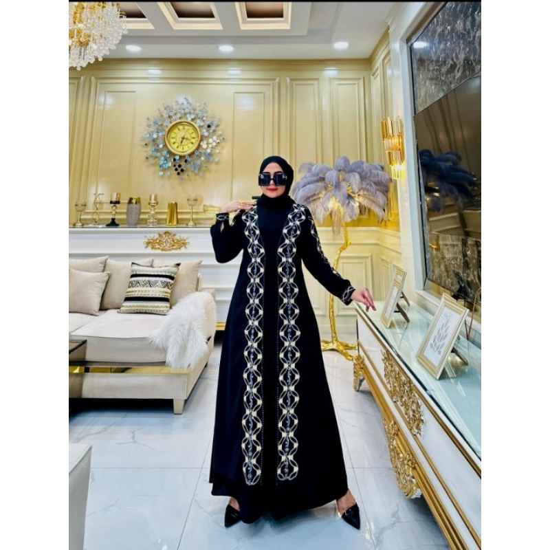 Gamis Abaya Turkey Jersey Mix Ceruty Model BORDIR IZMA 1041 Terbaru