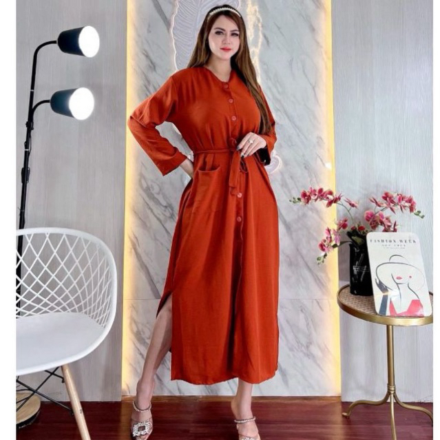 DASTER DRESS ANDIN MIDI FULL KANCING CRINGKEL AIR FLOW TERBARU GROSIR