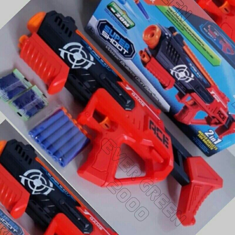 Mainan Sniper Tembak Tembakan 2in1 : NERF dan WATER GEL Blaster - RED BLACK (Max Attact Super Shoot 