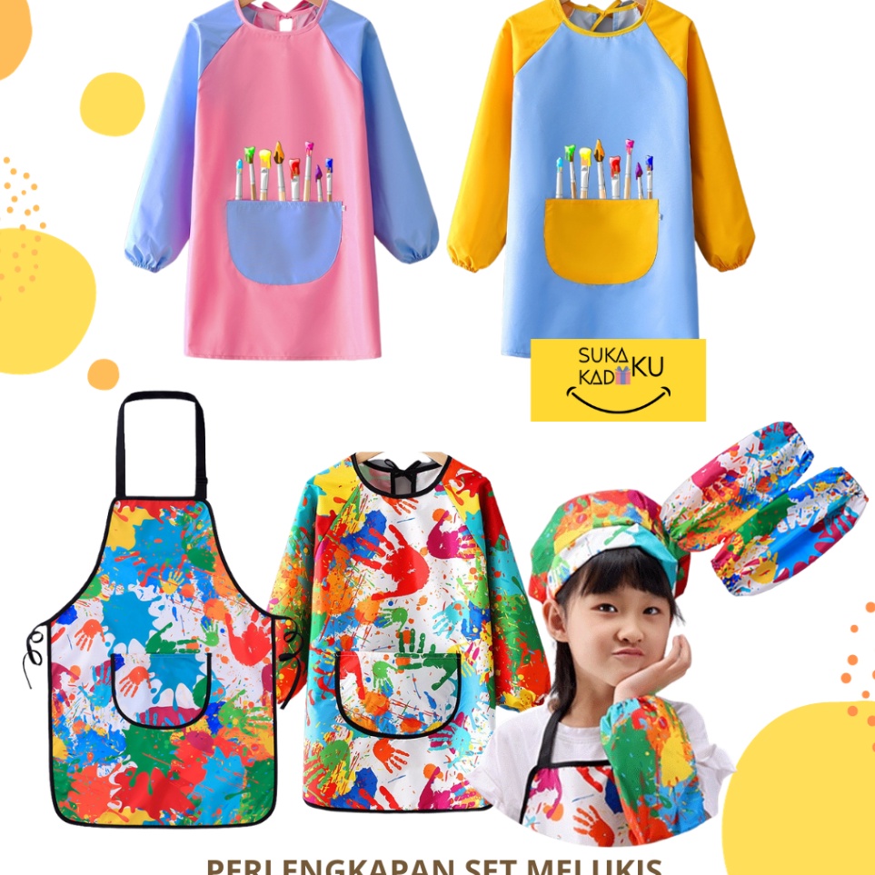 

Promo Viral Art Apron Celemek Anak Import Anti Air Waterproof Melukis Painting Set