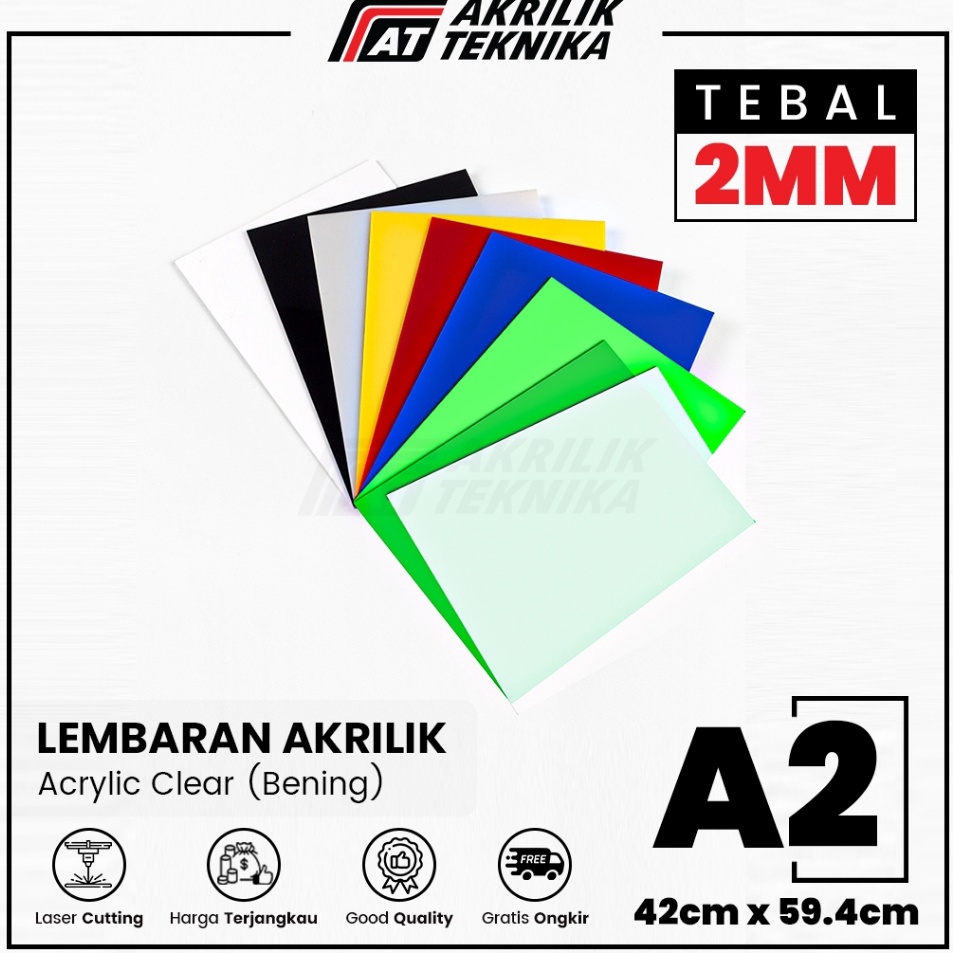 

Hadir Promo Acrylic Sheet Lembaran Akrilik Clear Bening Hitam Putih Merah Kuning Biru Hijau A2 2mm