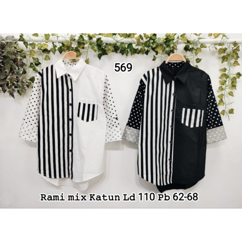 Atasan Kemeja Katun Linen Import Kombinasi Salur New FeLlA#569