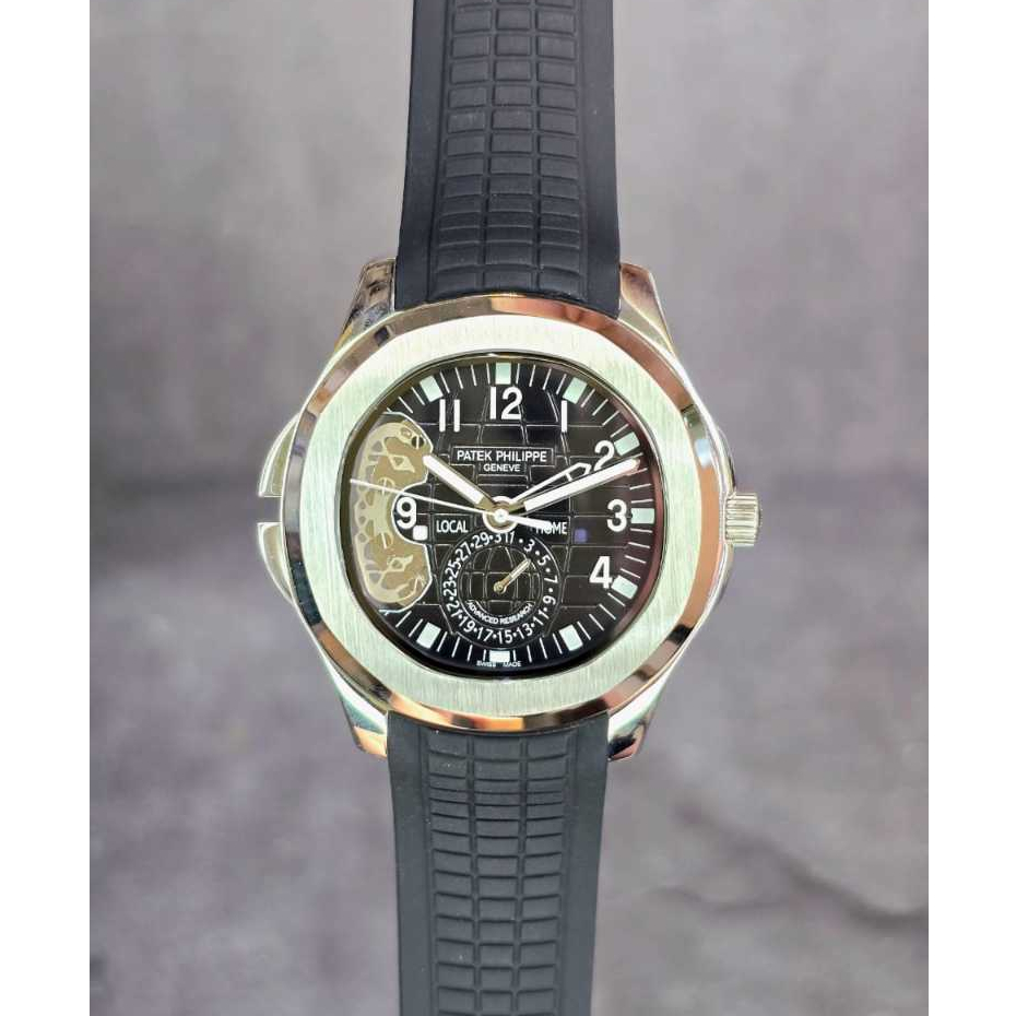 JAM TANGAN PRIA PP PATEK PHILIPPE AUTOMATIC TALI RUBBER AQUANUT TRAVEL Time Skeleton
